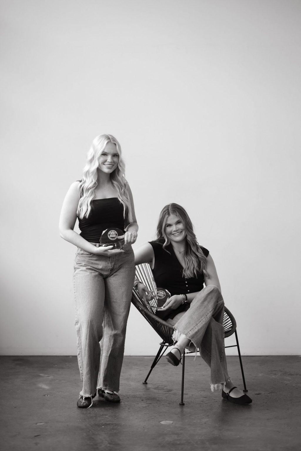 Riley Button and Paige Evenson in the studio